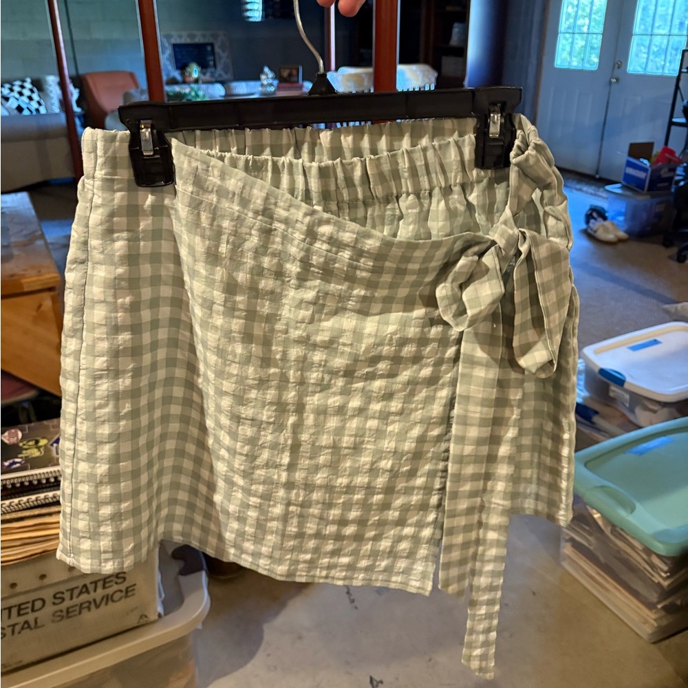 Gingham Wrap Skirt in Green